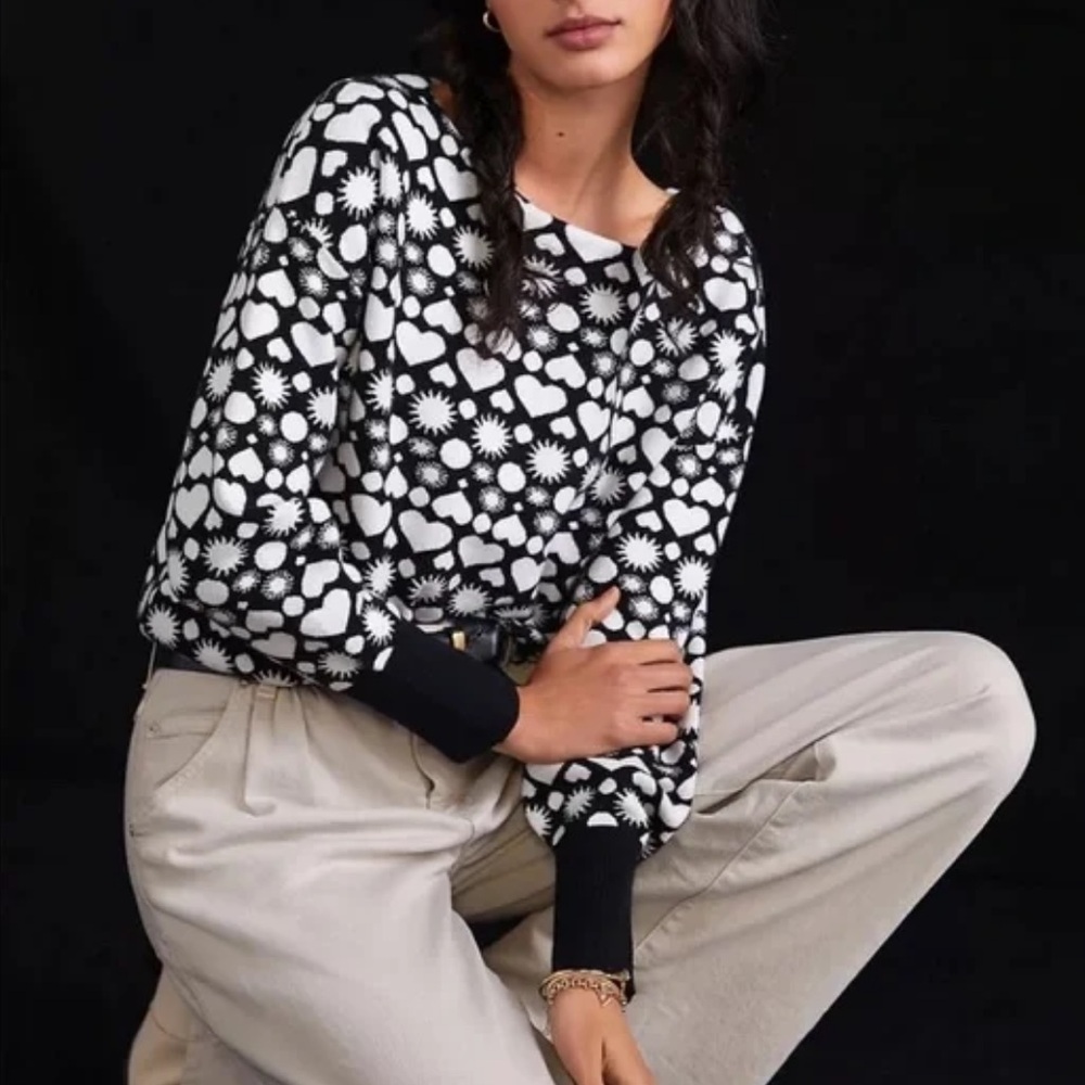 Anthropologie Maeve Black and White Graphic Sweater XL